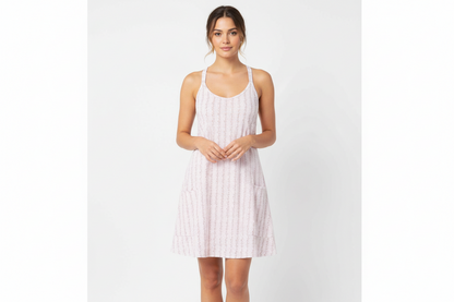 Tara Dress in White Floral: light sundress, thin straps, delicate floral patterns. Available in sizes XS–L.