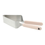 Metal dustpan with a light pink handle and a heart-shaped cutout at the end, available in multiple sizes.