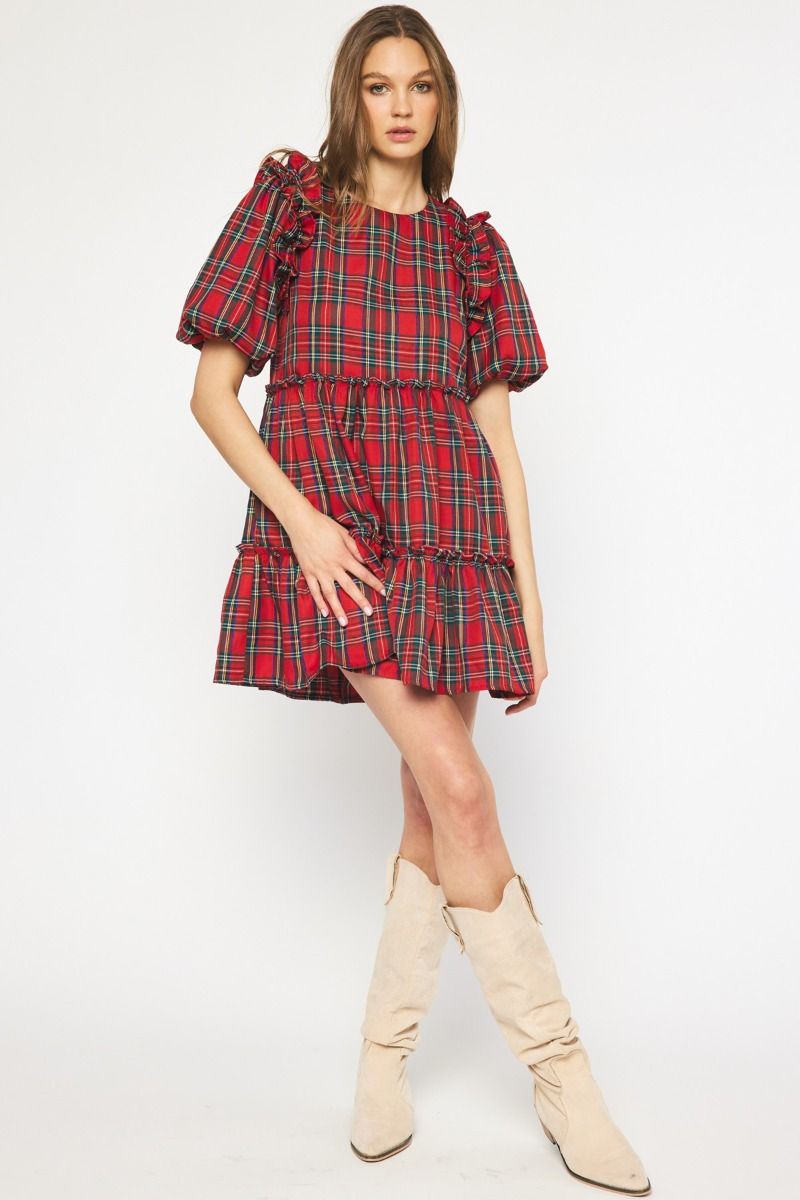 Plaid Tiered Mini Dress Plus