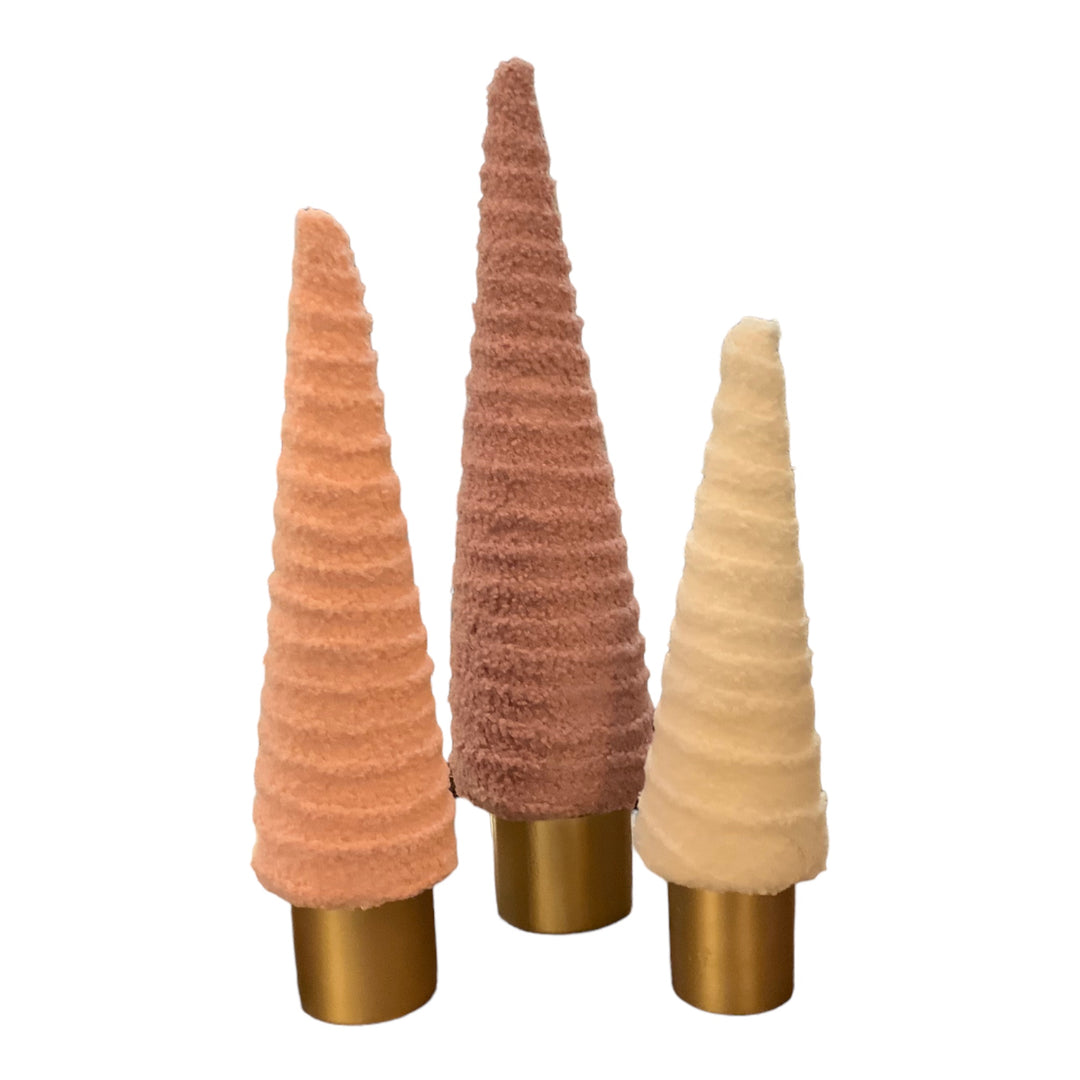 Wool Soft Pastel Trees in peach, mauve, and cream with textured finish and gold bases.