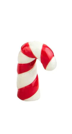 Vintage candy cane salt and pepper shakers with red and white stripes.