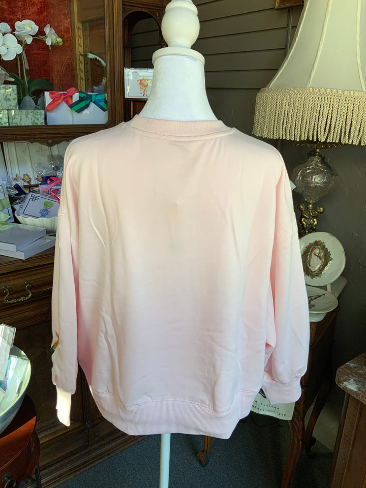 Light pink Millie Champagne sweatshirt with ribbed trim. Sizes available.