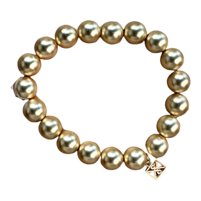 Matte Gold Bracelet with round matte beads and square geometric charm, hypoallergenic. Available in S, M, L sizes.