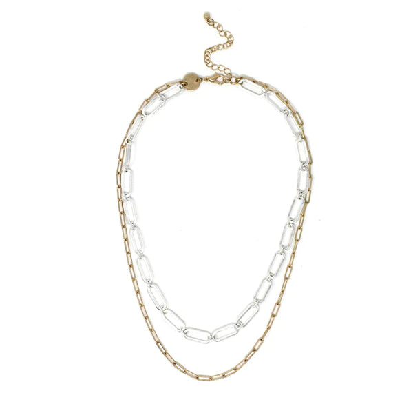 ELWYN SILVER GOLD DOUBLE STRAND PAPER CLIP LINK NECKLACE