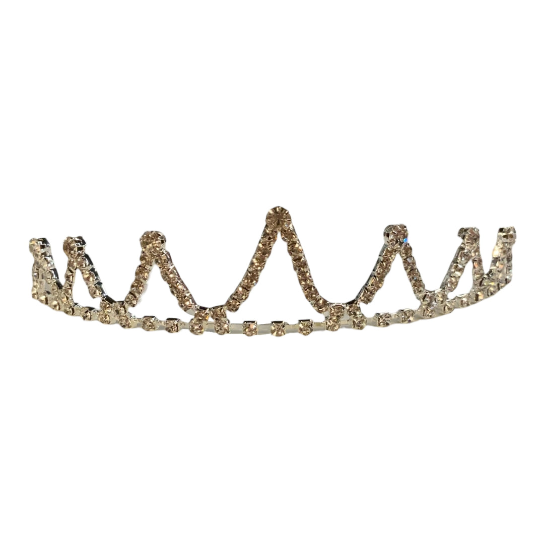 Children’s Rhinestone Crown with gold zigzag design, sparkling rhinestones; available in child sizes.