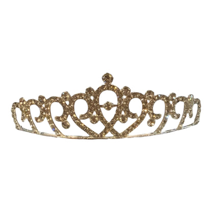 Children’s Rhinestone Crown with intricate swirling designs, sparkling gemstones, available in sizes S, M, and L.