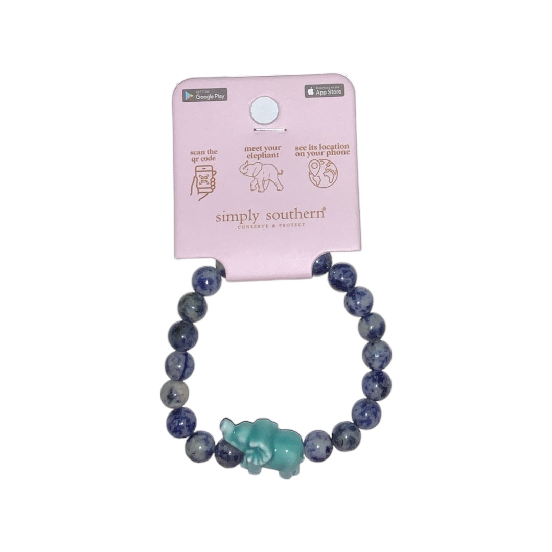 Simply Southern Elephant Track Bracelet with blue beads, turquoise elephant charm. Sizes available: one size fits most.