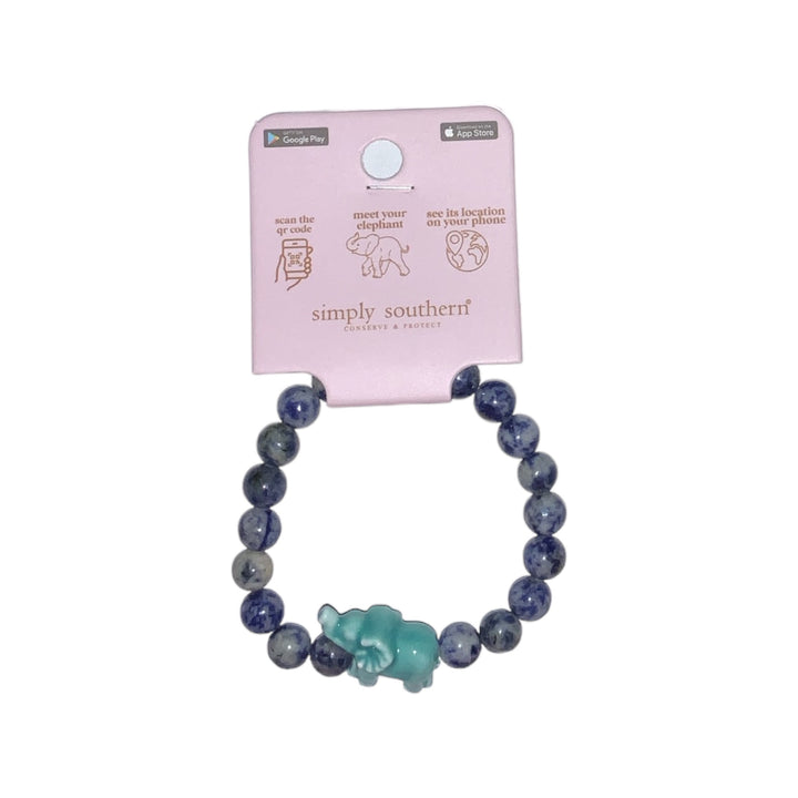 Simply Southern Elephant Track Bracelet with blue beads, turquoise elephant charm. Sizes available: one size fits most.