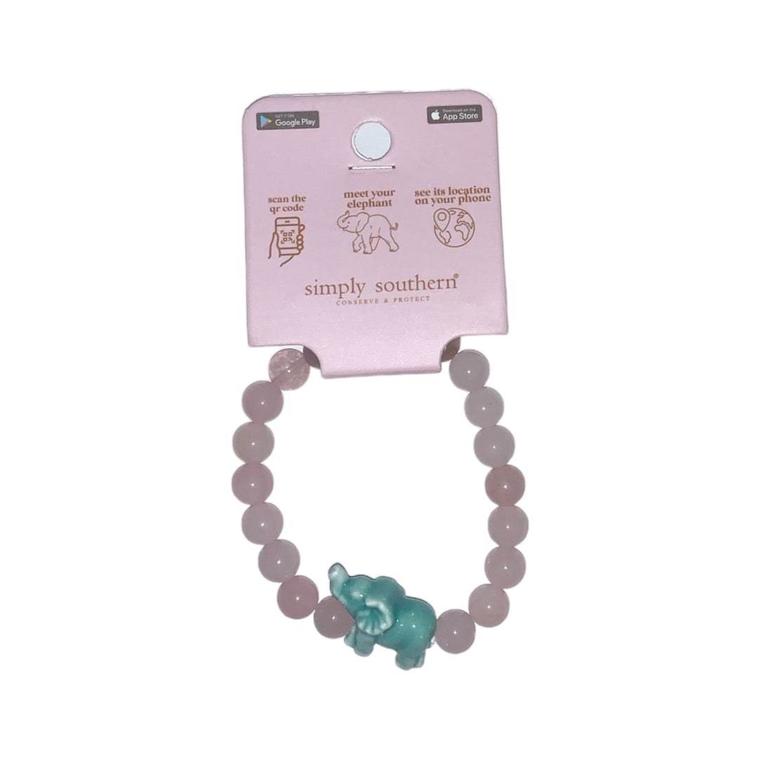 Simply Southern Elephant Track Bracelet with pink beads and blue elephant charm. Available in one size.