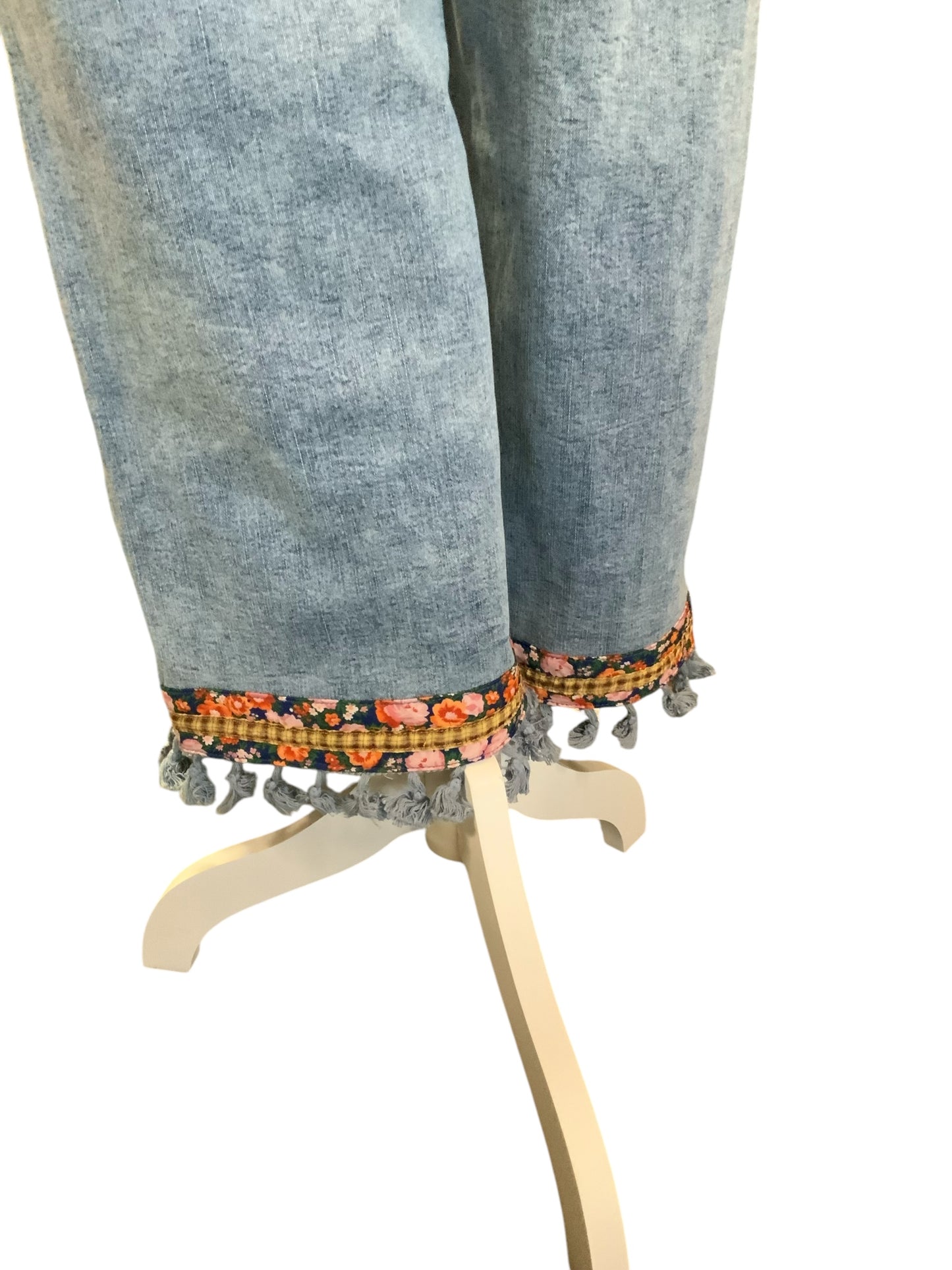 Flower Patch Front Washed Denim Overalls