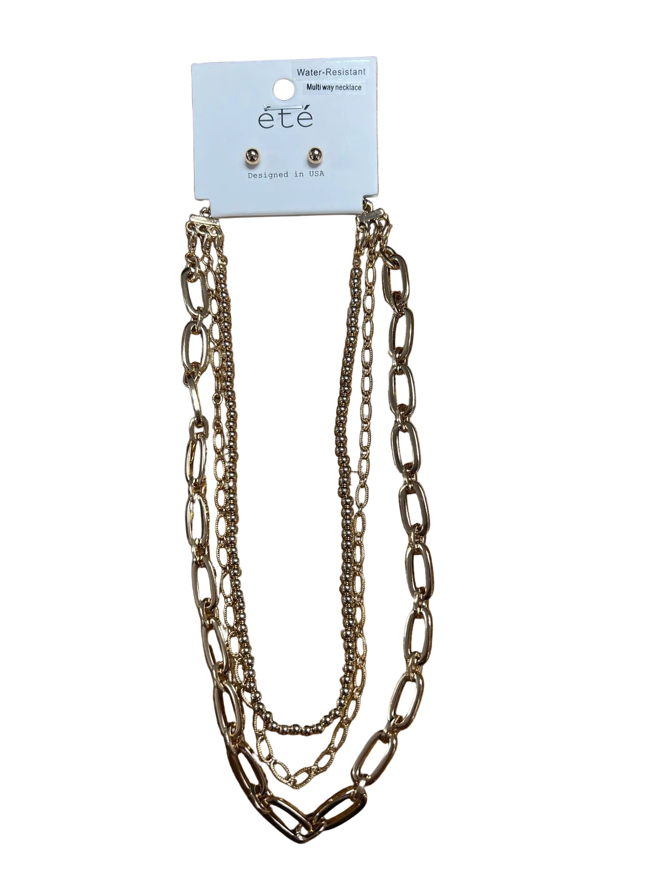 Multi Way Gold Beaded and Gold Chain Necklace