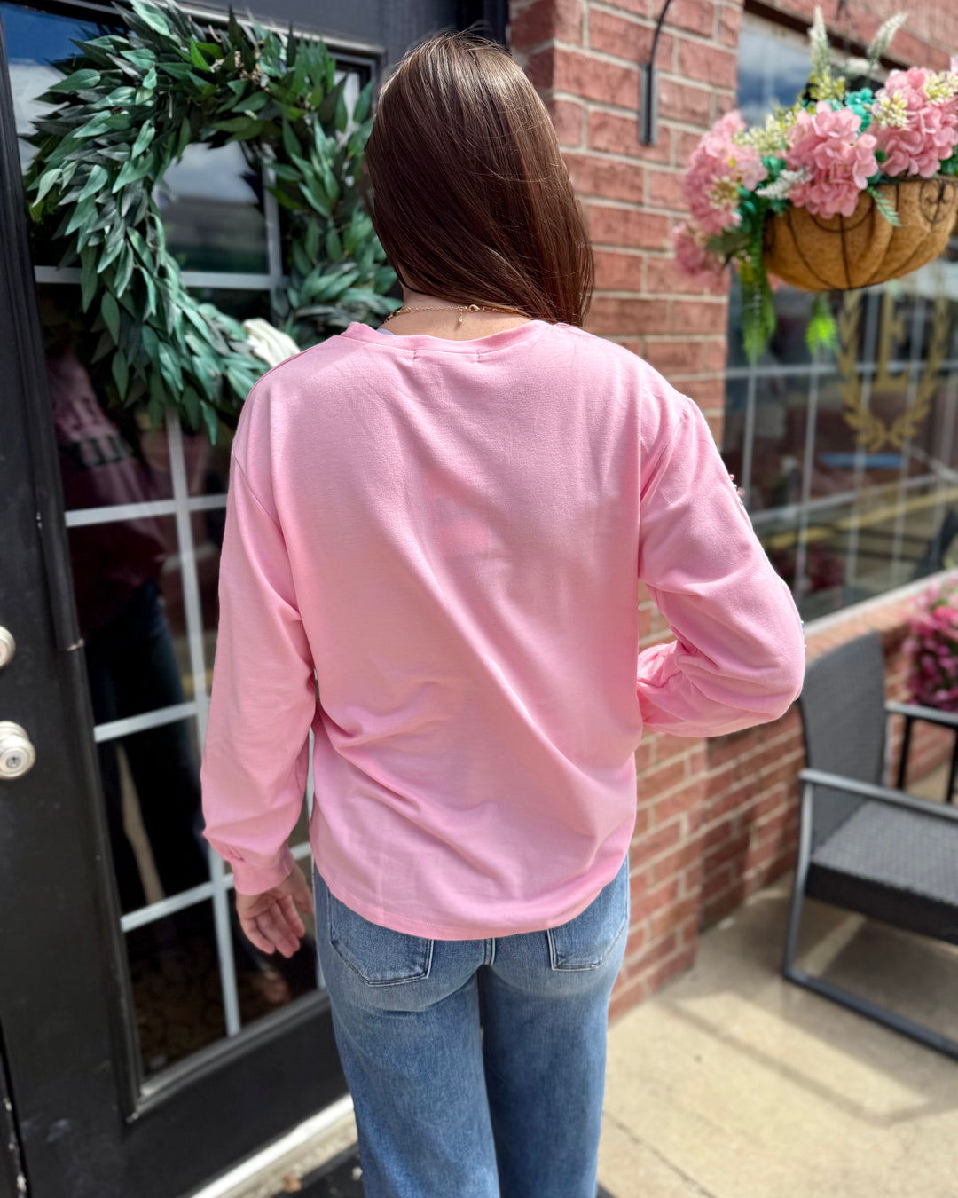 Pink Holly Jolly Sweatshirt, available in sizes S-XXL.