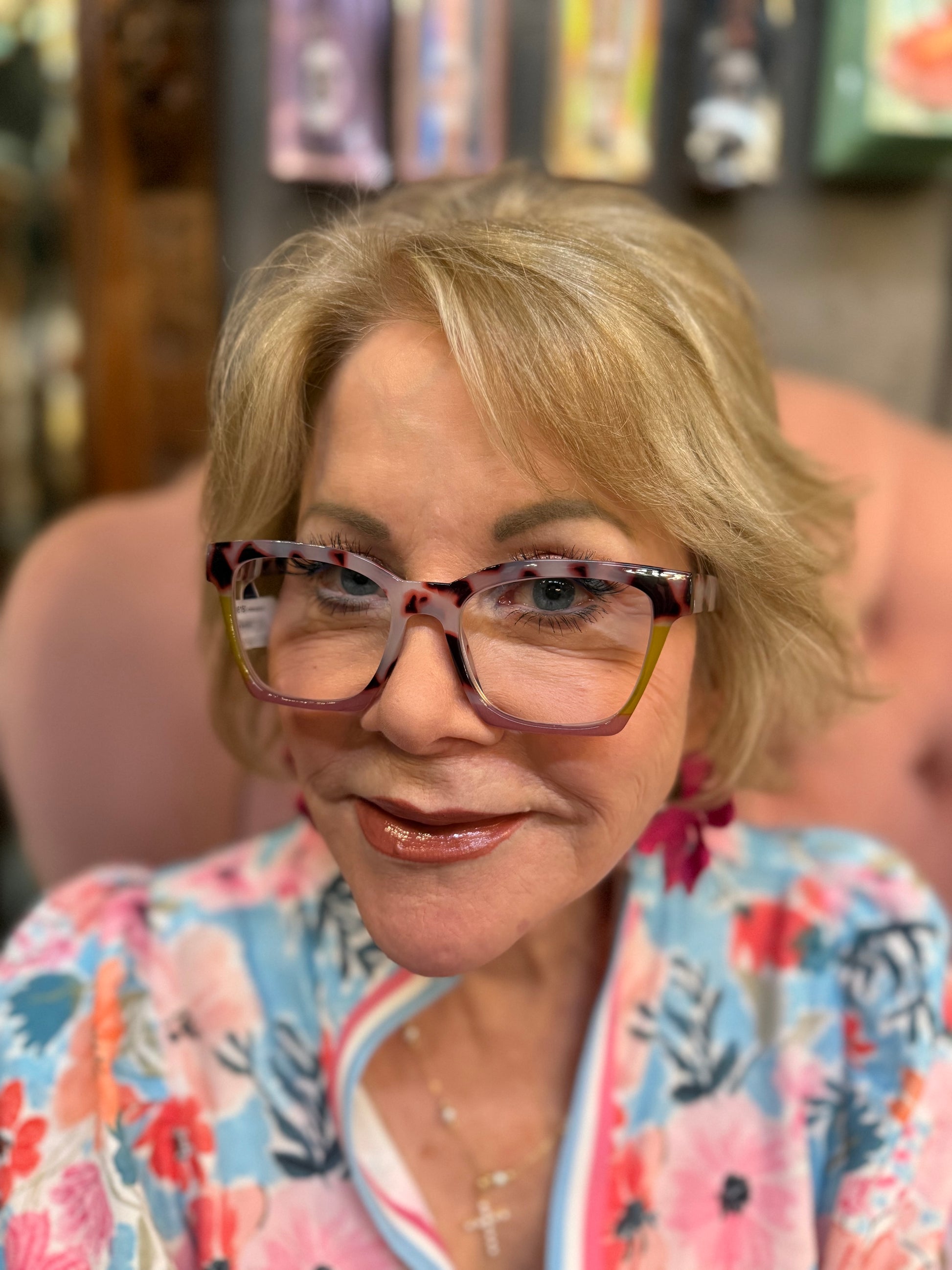 Peepers Birdie tortoiseshell blue light glasses shown; available in multiple sizes.
