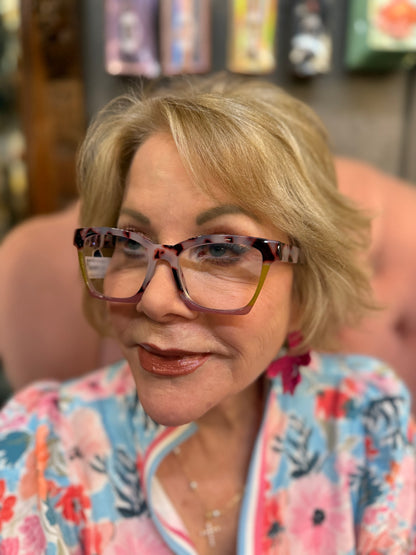 Peepers Birdie large tortoiseshell blue light glasses shown. Available in multiple sizes.