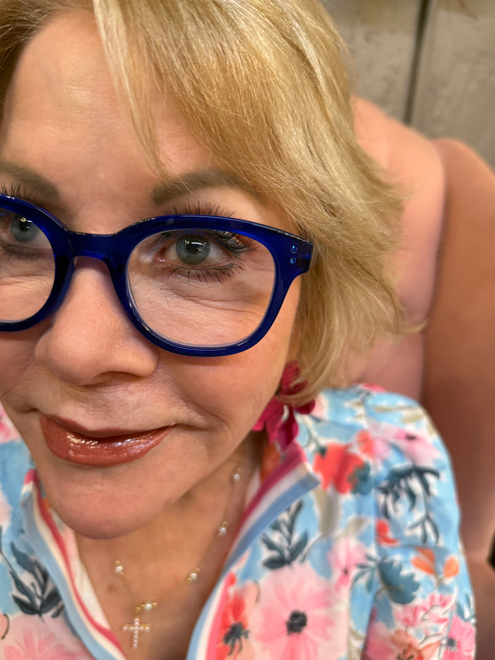 Peepers Galaxy eyewear in bright blue, available in sizes S, M, L.
