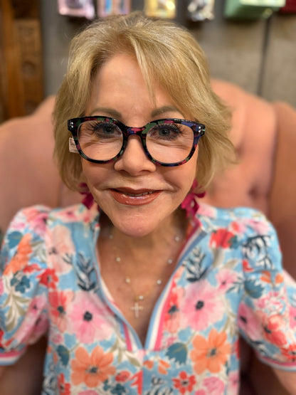 Peepers Galaxy large black glasses; available in narrow, average, and wide sizes.