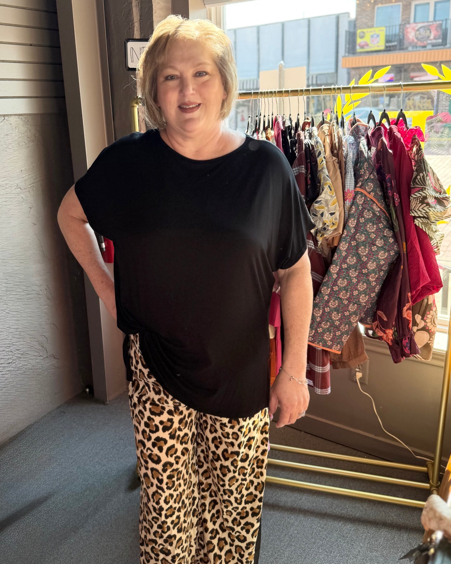 Leopard Print Wide-Leg Drawstring Pants