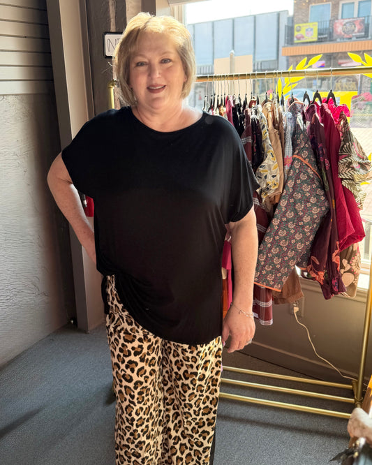 Leopard Print Wide-Leg Drawstring Pants