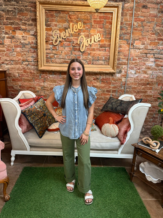 Sage Olive HW Cropped Wide Pants