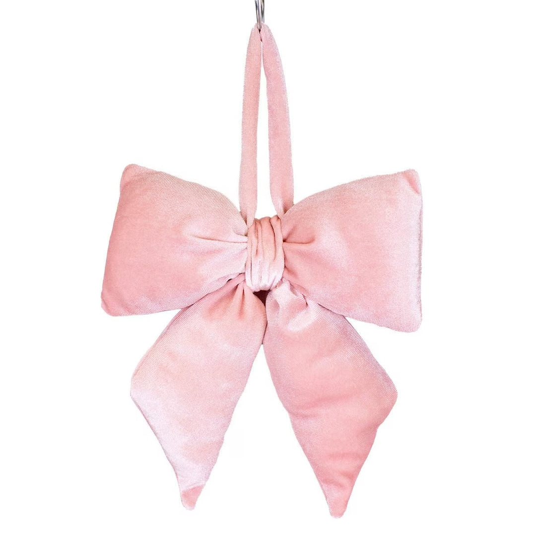 Light pink Evelyn Bow Ornament with hanging loop.