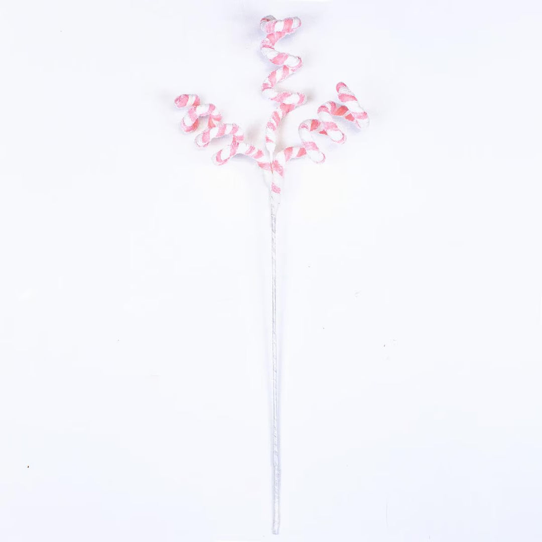 Whimsical candy stripe stem with three spiraled pink-and-white branches.