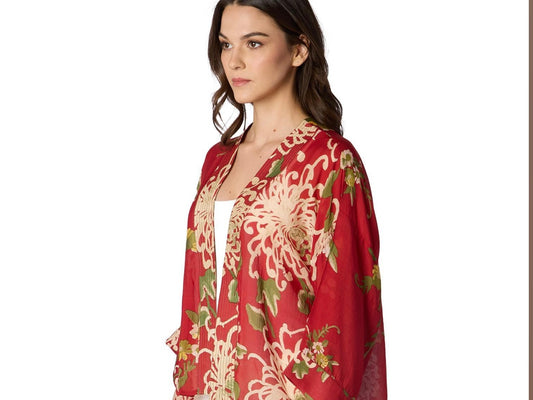 Chrysanthemum Red Short Kimono