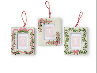 Holiday Embroidered Memory Photo Frame Ornament