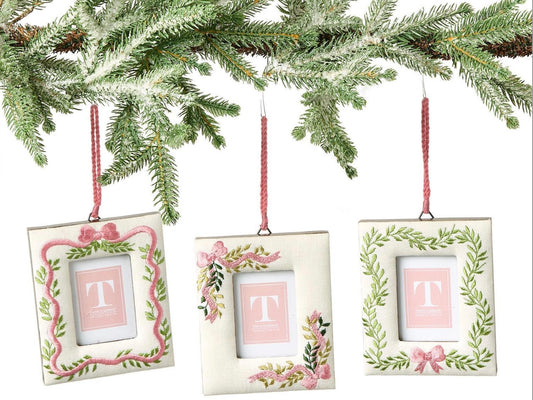 Holiday Embroidered Memory Photo Frame Ornament
