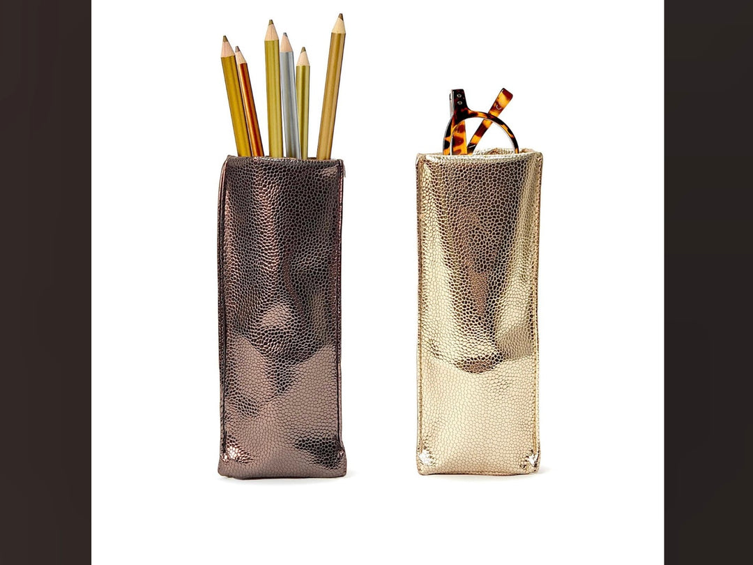 Gold "Looking Good Snake Skin Eye Glass Holder" for eyewear storage, available in small and large sizes.