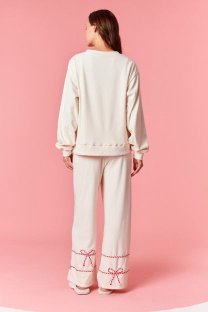 Twist Bow Cord Detail Crewneck Sweatshirt