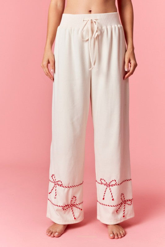 Twist Bow Cord With Waist Tie Detail Soft Sweatpants