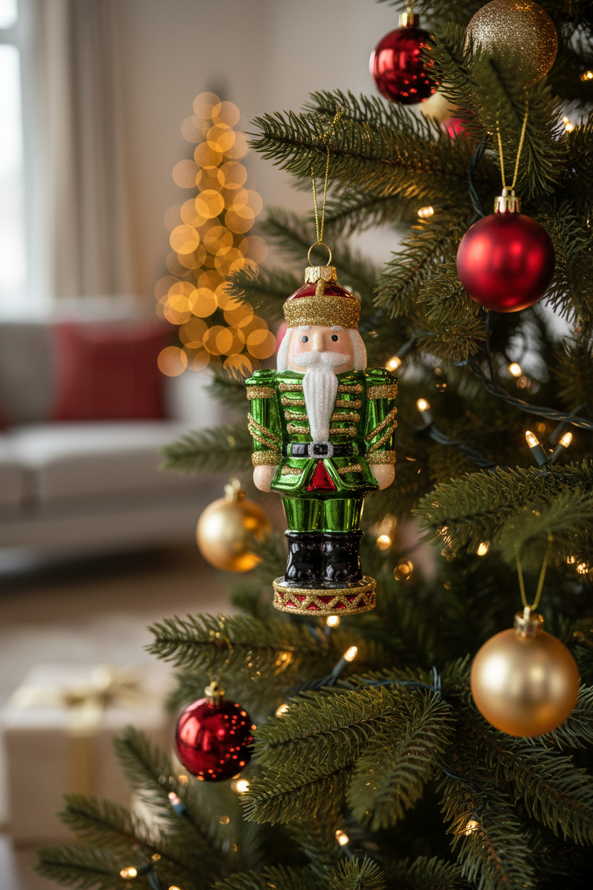 Ashford Nutcracker Ornament in a green glittery uniform.