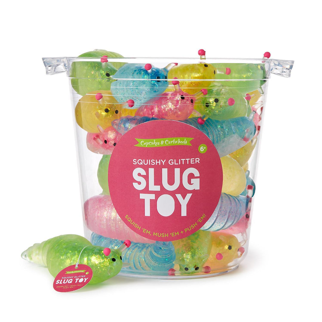 Colorful, translucent Squishy Glitter Slugs.