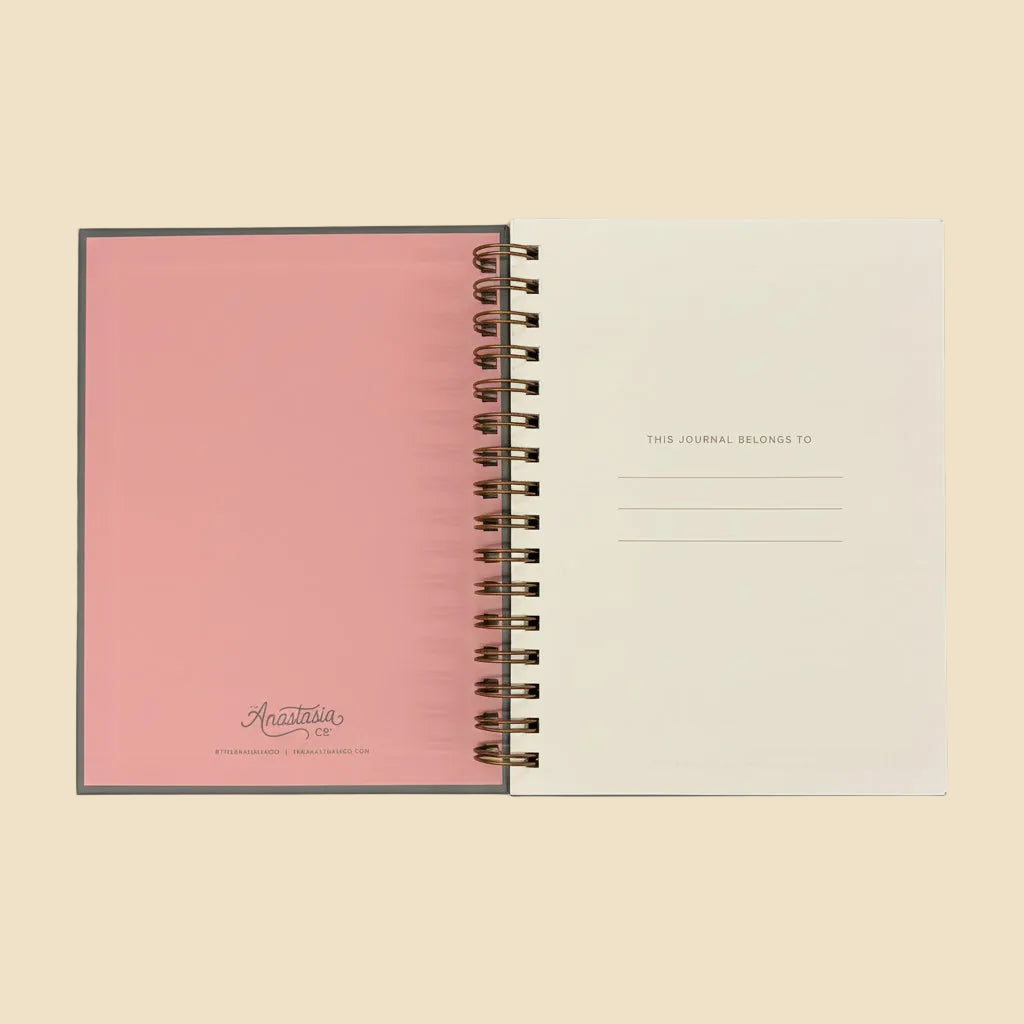 Hardcover journal with scratch-resistant cover, pink left inside, "This Journal Belongs To" title page. Available in multiple sizes.