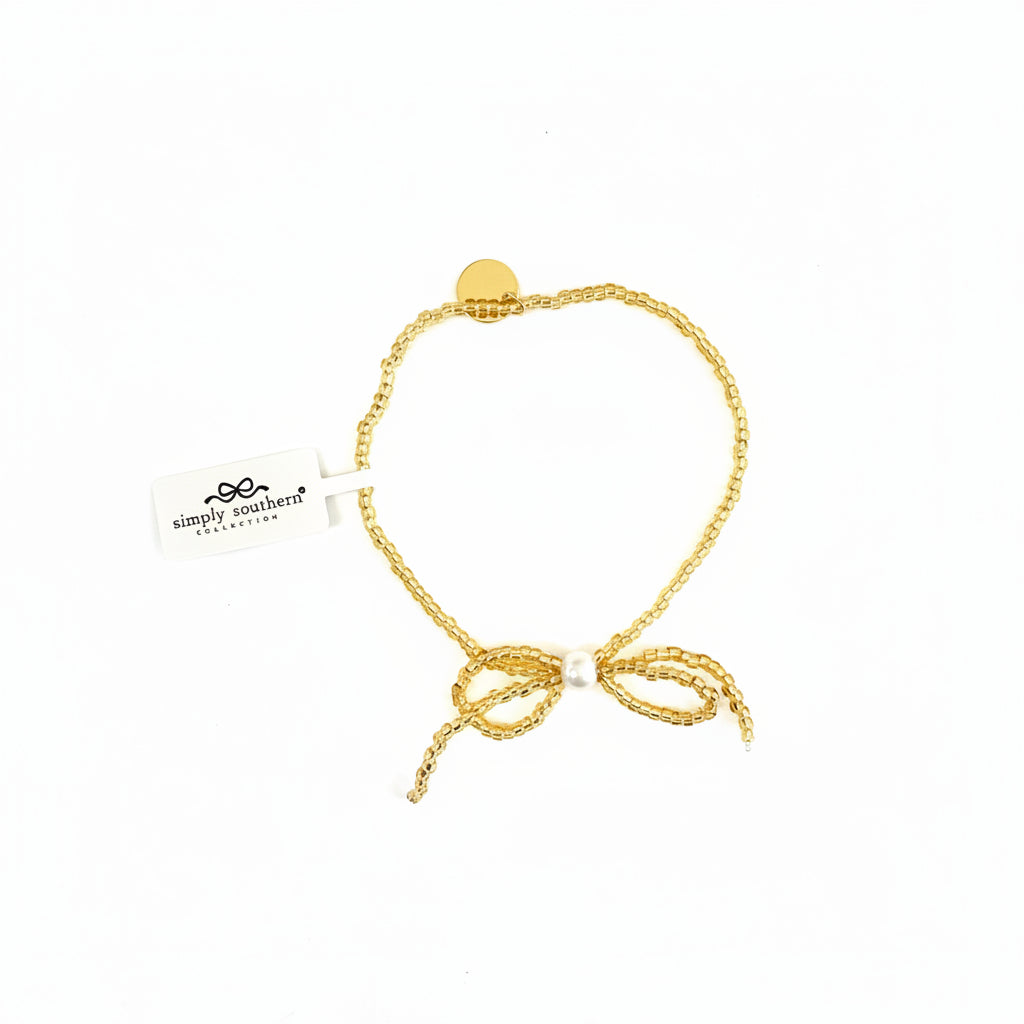 Gold Beaded Bracelets with accent beads and Simply Southern tag. Chic design. Available sizes: S, M, L.
