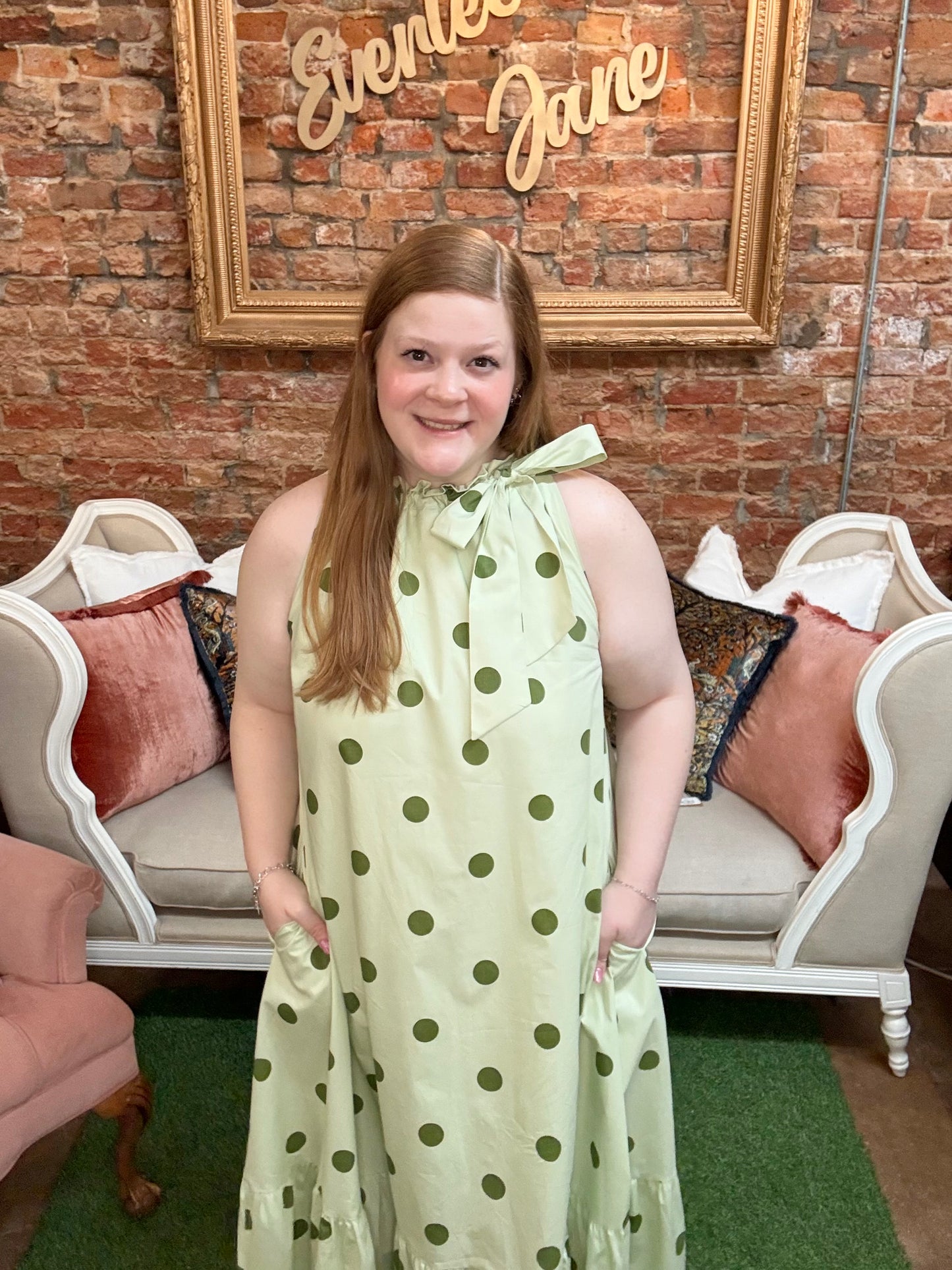 Dottie Sage Tie-Neck Midi Dress