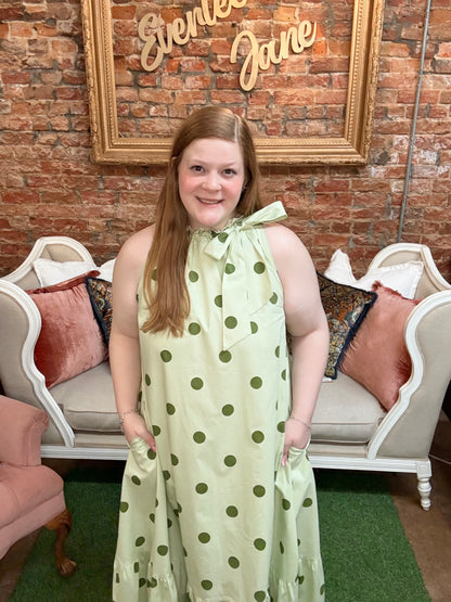Dottie Sage Tie-Neck Midi Dress