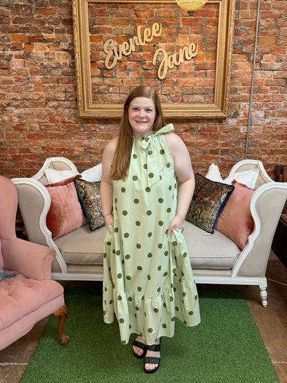 Dottie Sage Tie-Neck Midi Dress