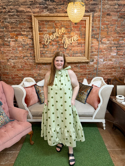 Dottie Sage Tie-Neck Midi Dress