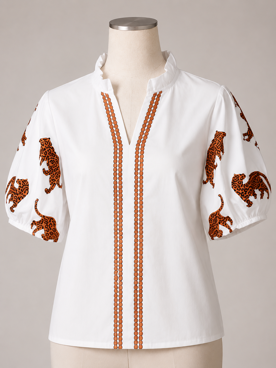 Leopard Embroidery Accent Top