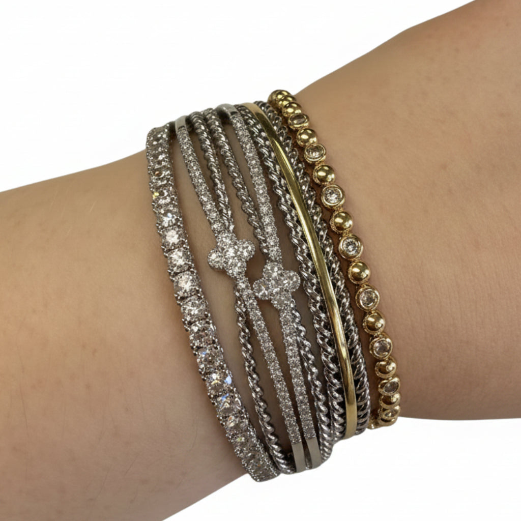 Dipped Metal CZ Hinge Bracelet with sparkling rhinestones, available in multiple sizes.