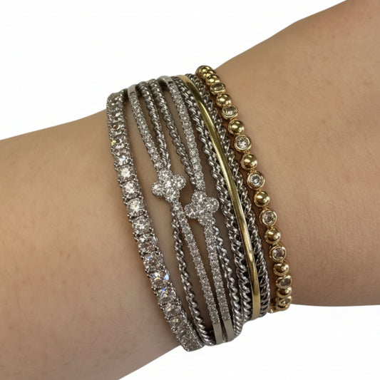 Dipped Metal CZ Hinge Bracelet with sparkling rhinestones, available in multiple sizes.