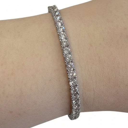 Dipped Metal CZ Hinge Bracelet, slim silver band with a row of round cubic zirconia. Available in S/M and M/L sizes.