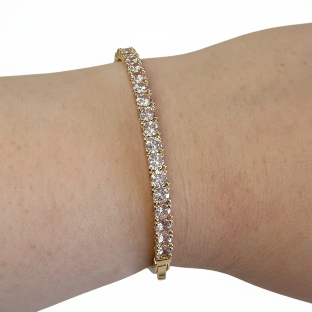 Dipped Metal CZ Hinge Bracelet with sparkling stones and hinged closure. Available in sizes S, M, and L.