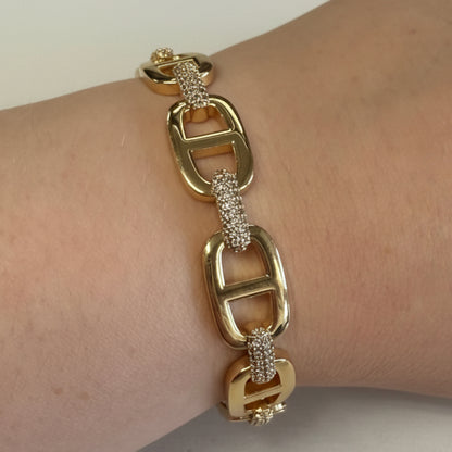 Dipped Metal CZ Hinge Bracelet with large oval links, diamond-like CZ connectors. Available in S, M, L sizes.
