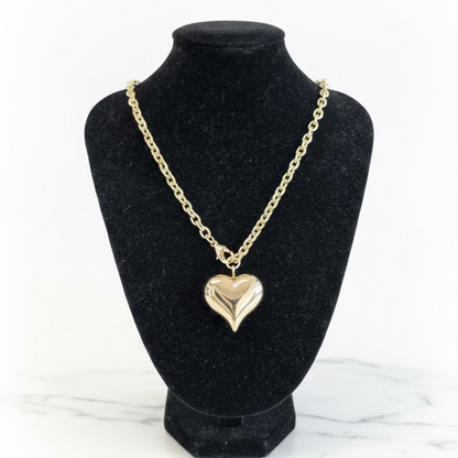 Stainless Steel Gold Dipped Heart Necklace with large, shiny heart pendant. Available in 16", 18", and 20" chain lengths.