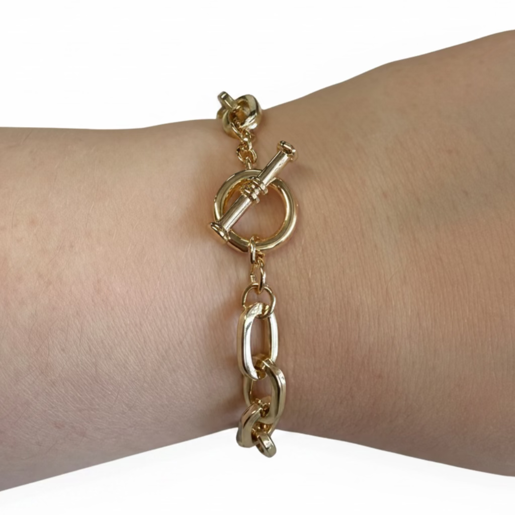Dipped Metal Chain Bracelets with large oval links and toggle clasp. Available in S, M, and L sizes.