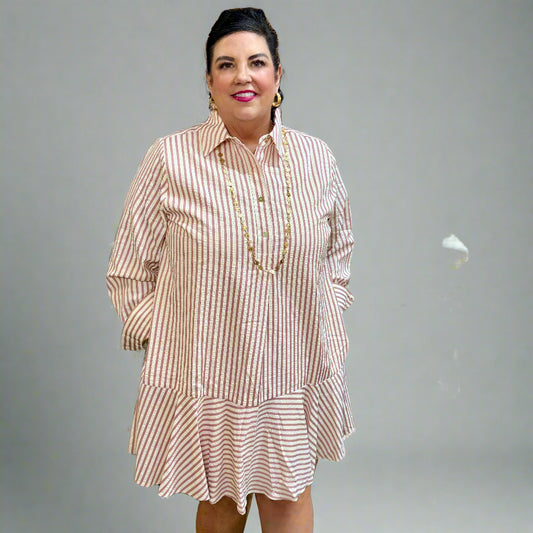 Striped Collared Tiered Dress