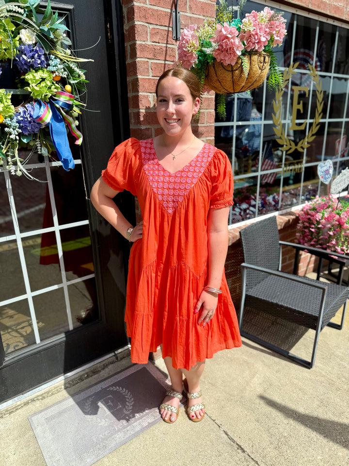 Daisy Filled Yoke Dress with floral pattern, available in sizes XS-XL.