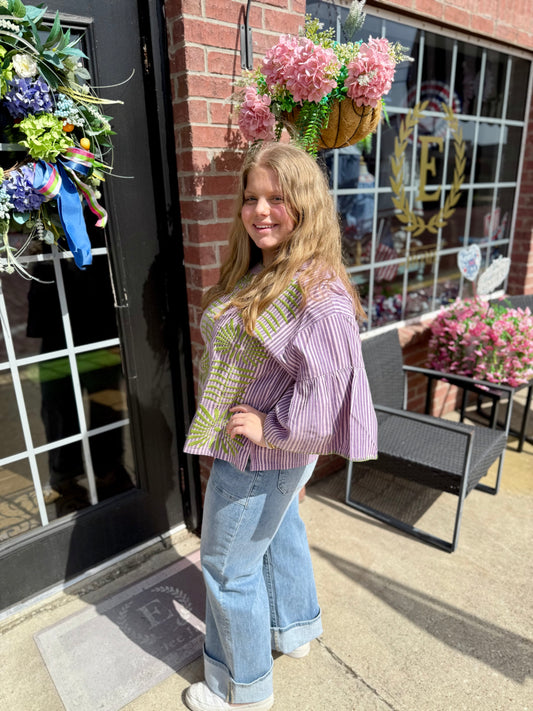 Purple Elena Blouse, available in sizes XS-XL.